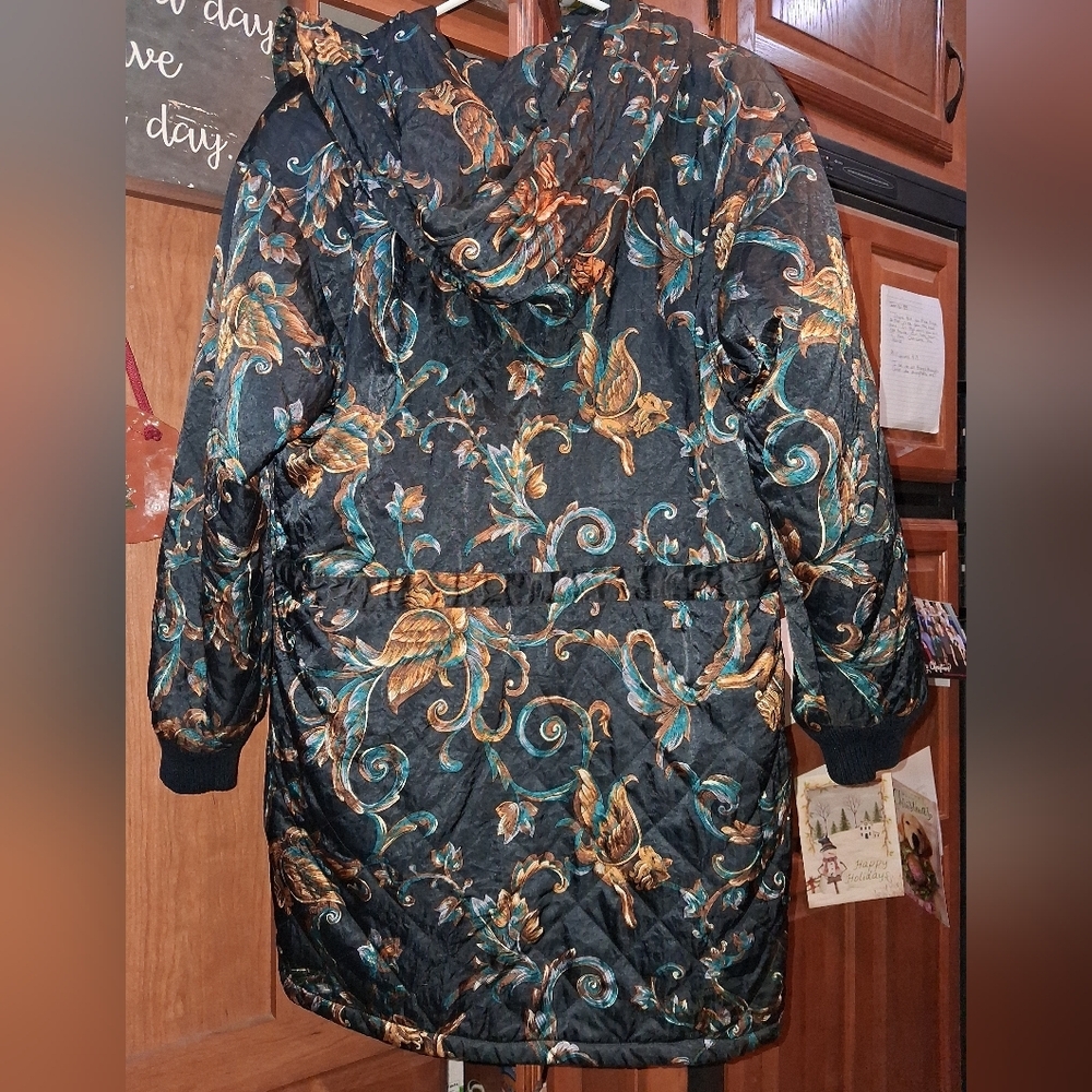 London Fog Floral Hooded Jacket with Drawstring Waist And Buttons In A Small - Picture 8 of 8
